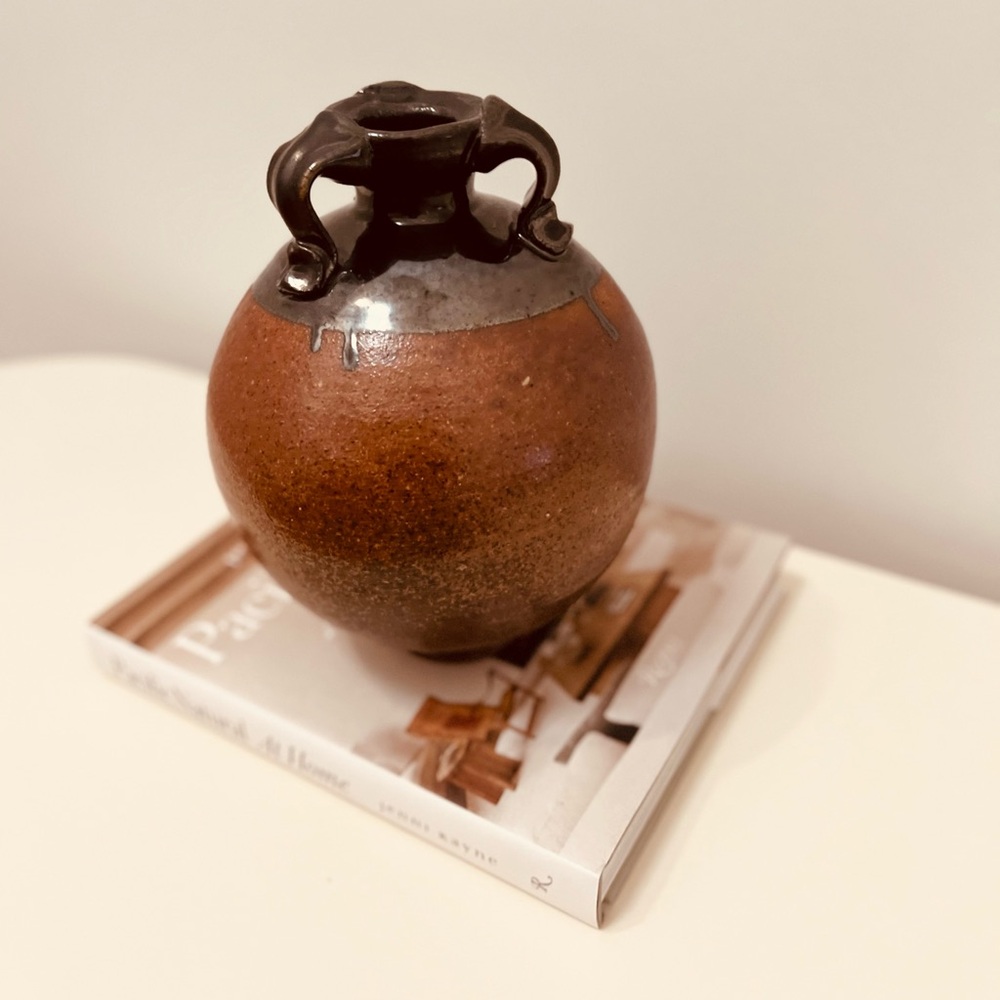 GORGEOUS VINTAGE HANDMADE STUDIO POTTERY TWO TONE VASE WITH DRIP GLAZING - EUC - Picture 5 of 12